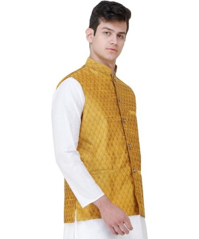 Wedding Waistcoat with Jacquard Woven Bootis All-Over and Front Pockets - Pale Gold - CM194W5ICY7 $65.97 Sleep Sets