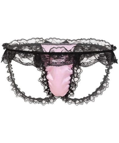 Mens Satin Lace Sissy Pouch Jockstraps Open Butt Bikini Briefs Thong Lingerie Underwear - Pink - CV19E7SK26I $20.16 G-Strings...