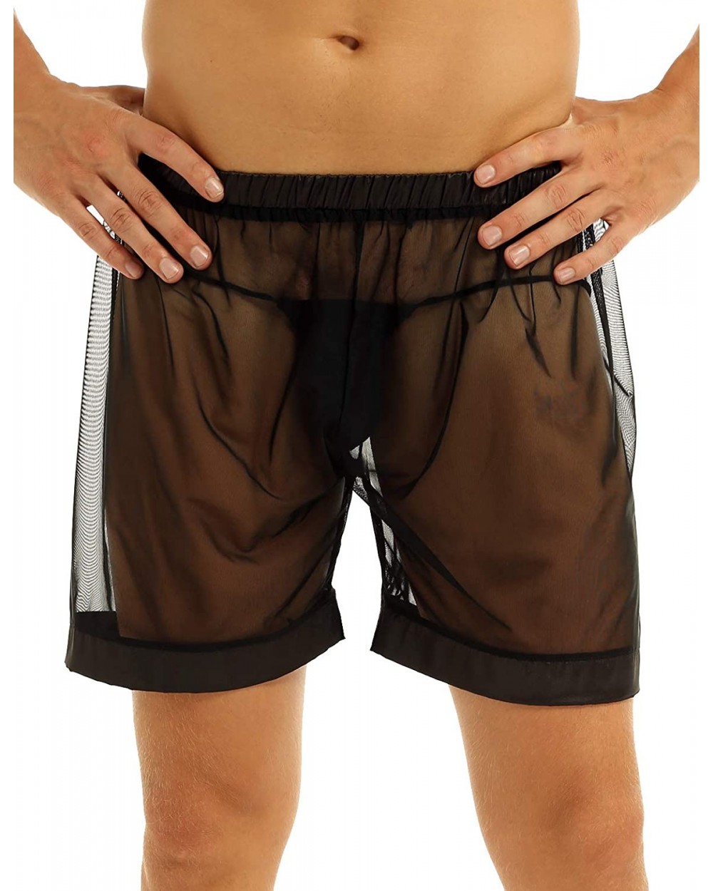 Men's Sheer Mesh Loose Boxer Shorts See Through Short Pants Loungewear Underwear Swimwear - CO1906AXG7M $25.23 Boxers