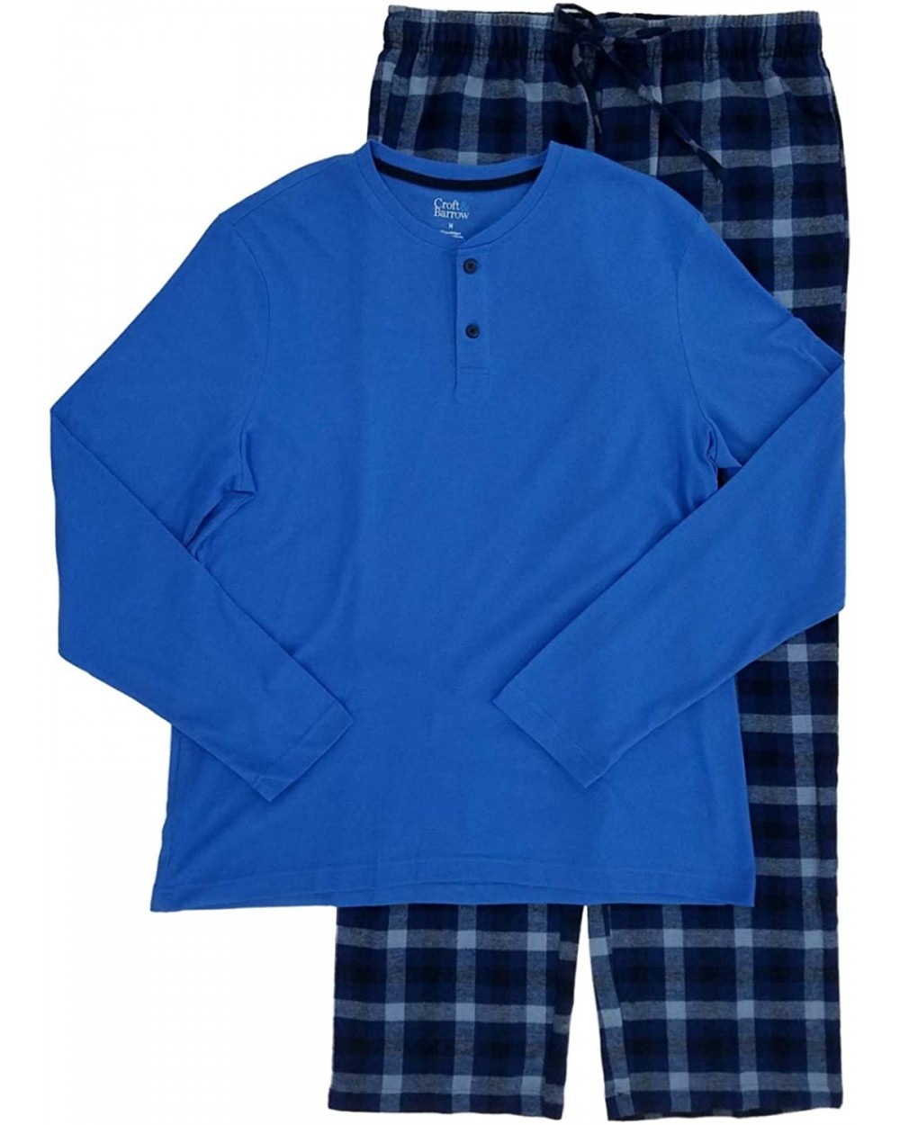 Men's 2-Piece Blue Henley & Flannel Lounge Pants Sleep Set Pajama Set - C118SAW5WUE $76.04 Sleep Sets