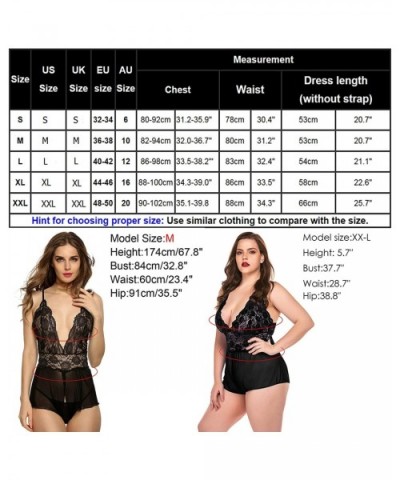 Women Teddy Lingerie Nightwear - Sexy One Piece Lace Mesh Babydoll Chemise with Low Back Design - A-black - CI18SMSQOE3 $17.9...