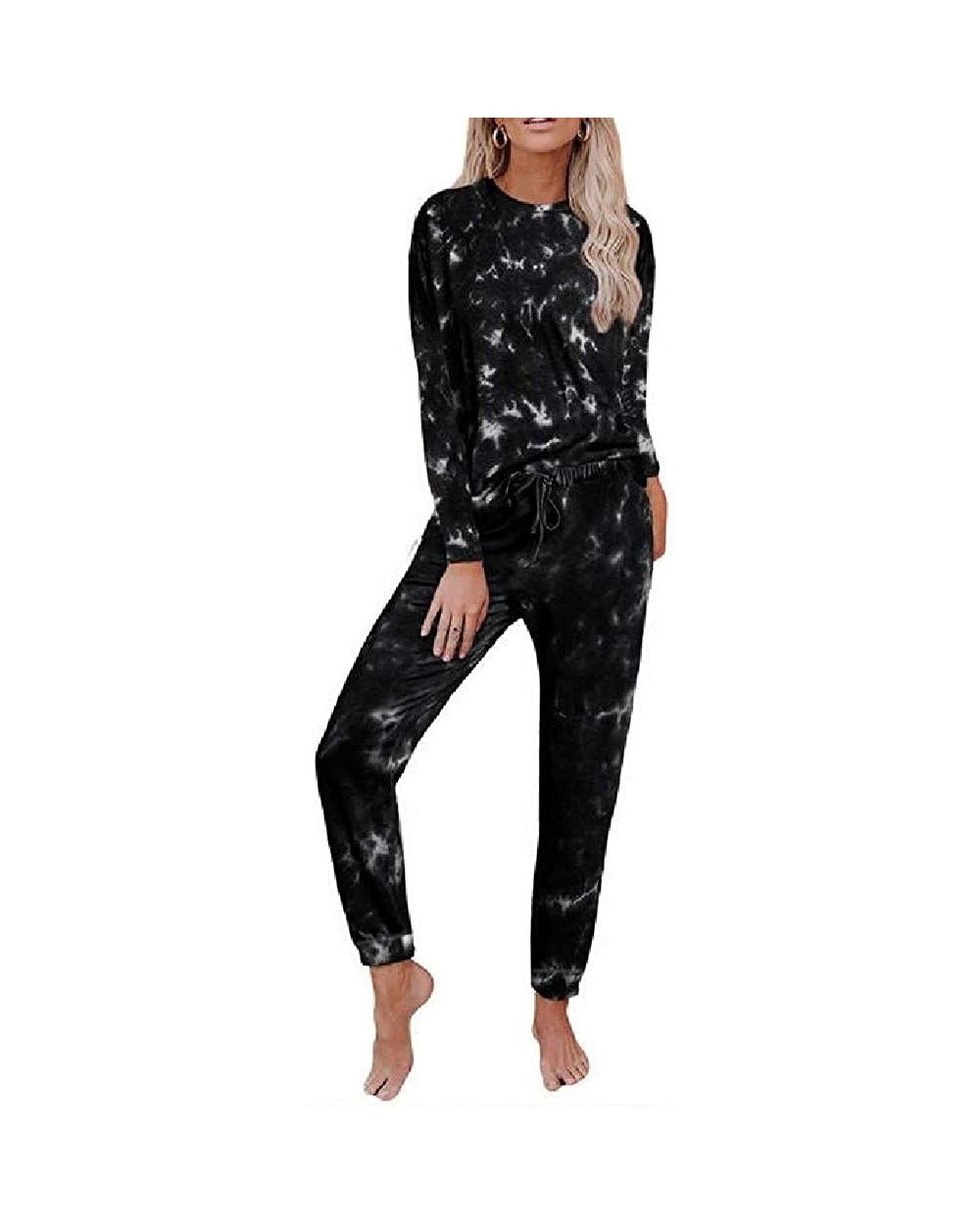 Women Tie-Dyed Homwear Jogging Pants Casual Long/Short-Sleeve Pajamas PJ Set - 12 - C219D0GK2ZH $58.55 Sets