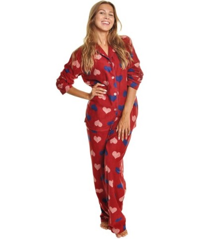 Women's Cozy Fleece Pajama Set - Stripe Hearts With Pockets on the Pants - CK186UYX8RD $38.87 Sets