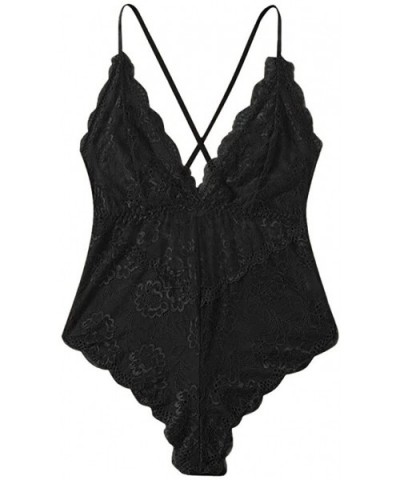 New Women Deep V Sexy Lace Bodysuit Lingerie Teddy Underwear Backless Bodydoll (Black L) - CZ1970K760K $22.92 Baby Dolls & Ch...