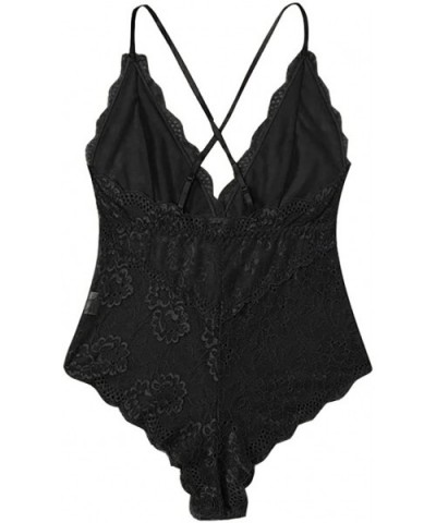 New Women Deep V Sexy Lace Bodysuit Lingerie Teddy Underwear Backless Bodydoll (Black L) - CZ1970K760K $22.92 Baby Dolls & Ch...