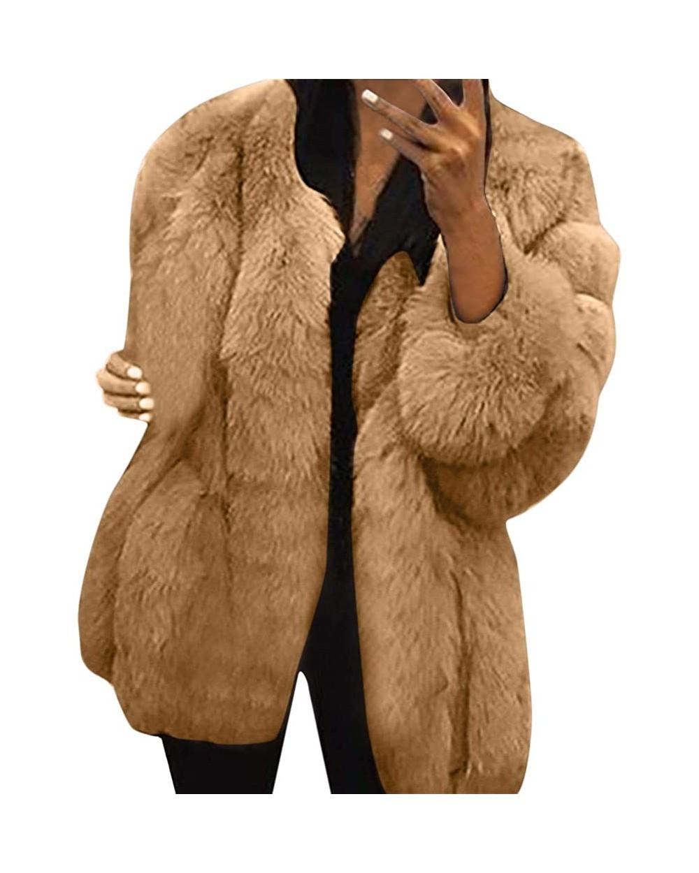 Silver Fox Fur Coat Luxury Fauxfur Cardigan Oversize Blazer Shaggy Fuax Jacket Oversize Fluffy Outwear Party Khaki - C8192KQ9...