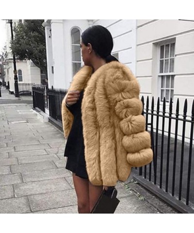 Silver Fox Fur Coat Luxury Fauxfur Cardigan Oversize Blazer Shaggy Fuax Jacket Oversize Fluffy Outwear Party Khaki - C8192KQ9...