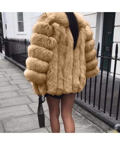 Silver Fox Fur Coat Luxury Fauxfur Cardigan Oversize Blazer Shaggy Fuax Jacket Oversize Fluffy Outwear Party Khaki - C8192KQ9...