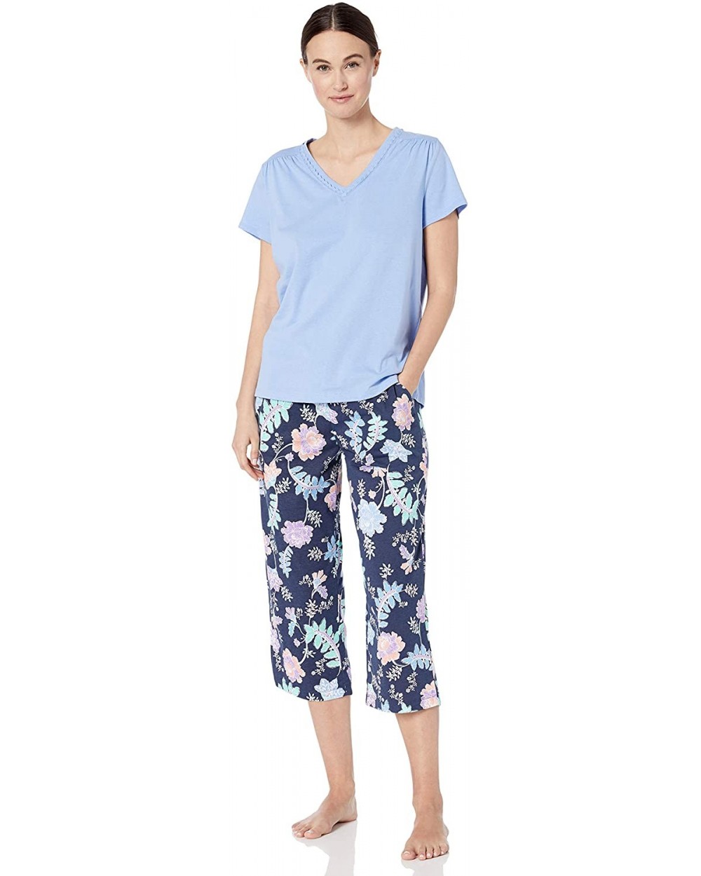 Women's Top and Bottom Pajama Set Pj with Sweat Wicking Technology - Vista Blue- Floral Deep Navy Capri - CI18QW50KKS $40.35 ...