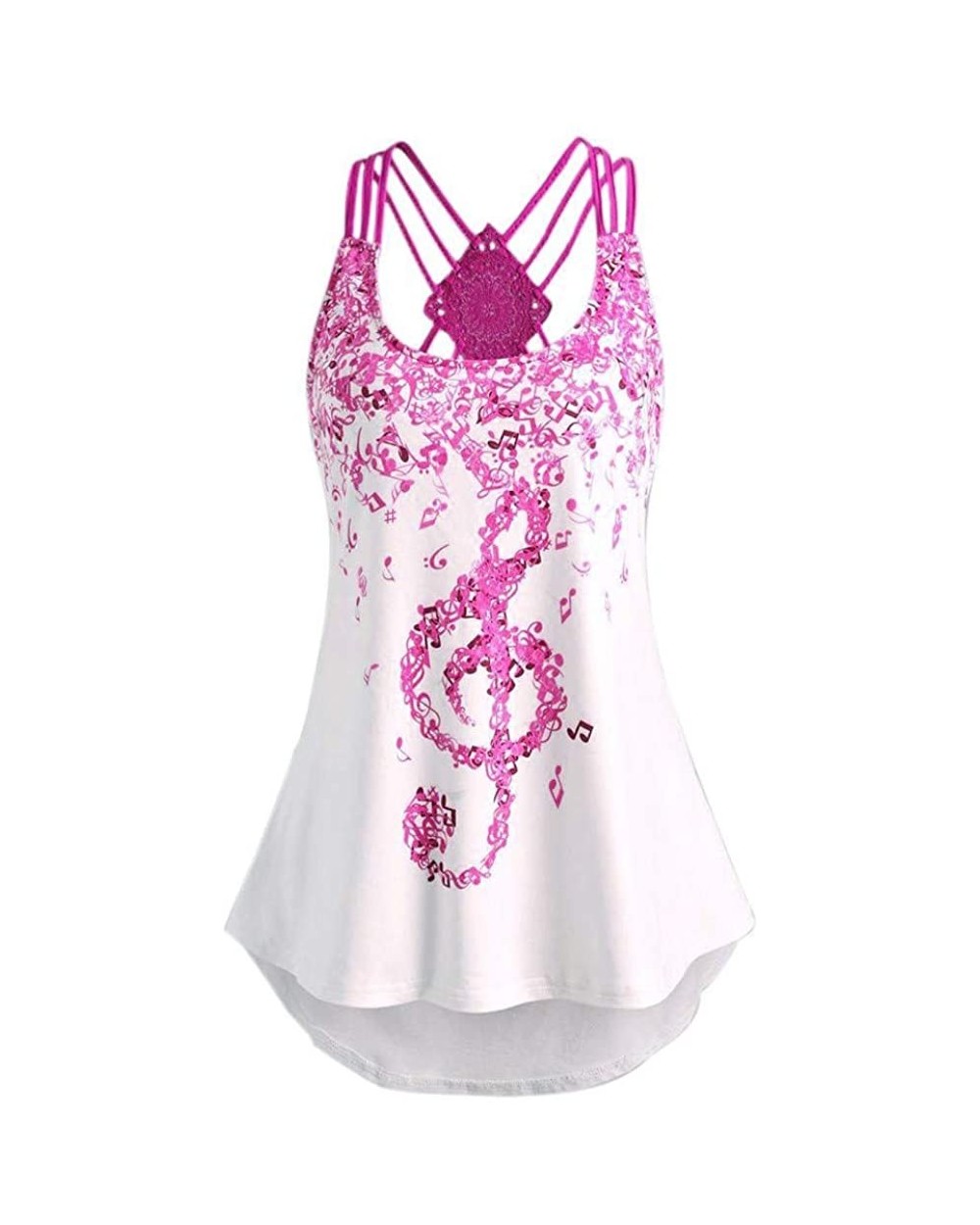 Women's Tops Vest Fashion Bandage Sleeveless Vest Note Print T-Shirt Vest - Hotpink - C718TU0GCAW $22.13 Thermal Underwear