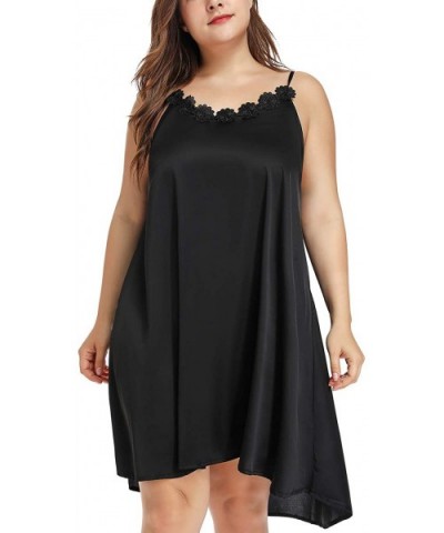 Women's Plus Size Silk Sleeveless Lingerie Nightgown Chemises Slip Sleepwear Nightie Lounge Dress - Black - C918RAWE6LZ $30.0...