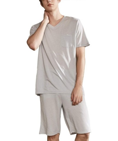 Men's Casual 2 Pieces Pajama Sets Short Sleeves Tops Boxer Loungewear Pockets PJ Set - Grey - CH18U20A9CN $54.17 Sleep Sets