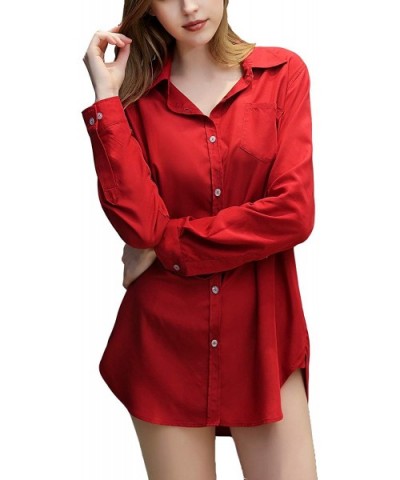 Women's Petite Short Nightgown Boyfriend Modal Long Sleeves Button Down Nightshirt - Red - C618Y94TAX0 $54.65 Nightgowns & Sl...