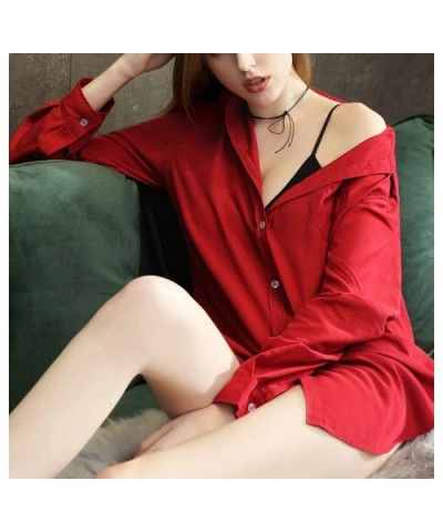 Women's Petite Short Nightgown Boyfriend Modal Long Sleeves Button Down Nightshirt - Red - C618Y94TAX0 $54.65 Nightgowns & Sl...