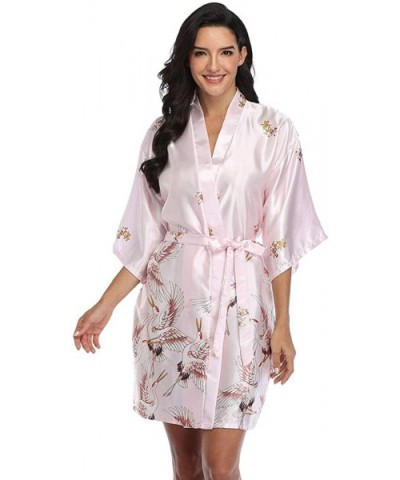 Women's Satin Kimono Robe Floral Bridemaids Dressing Gown Short Sleepwear - Babypink - CK199XI4QQK $15.07 Robes