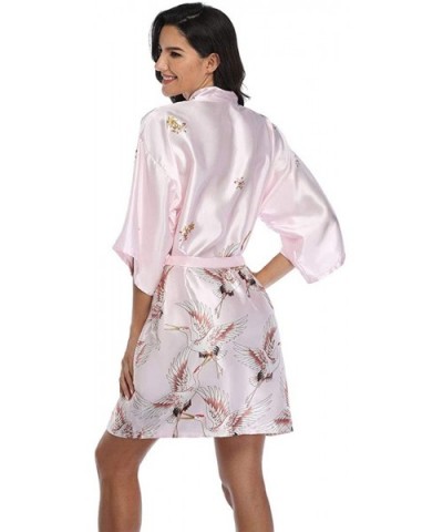 Women's Satin Kimono Robe Floral Bridemaids Dressing Gown Short Sleepwear - Babypink - CK199XI4QQK $15.07 Robes