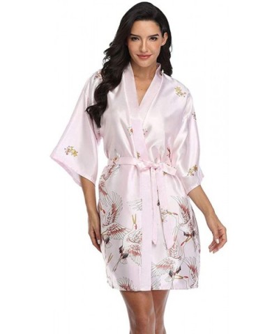 Women's Satin Kimono Robe Floral Bridemaids Dressing Gown Short Sleepwear - Babypink - CK199XI4QQK $15.07 Robes