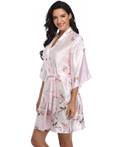 Women's Satin Kimono Robe Floral Bridemaids Dressing Gown Short Sleepwear - Babypink - CK199XI4QQK $15.07 Robes