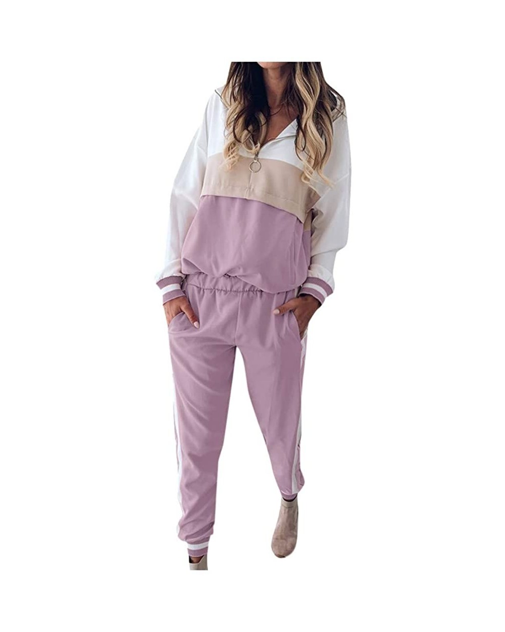 Women Yoga Bodycon Sportwear Long Sleeve Printed Round Neck Set Tracksuit - Purple - C8193OQHNL2 $52.58 Thermal Underwear