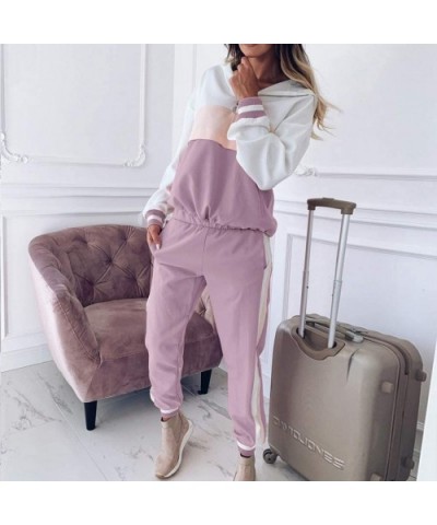 Women Yoga Bodycon Sportwear Long Sleeve Printed Round Neck Set Tracksuit - Purple - C8193OQHNL2 $52.58 Thermal Underwear