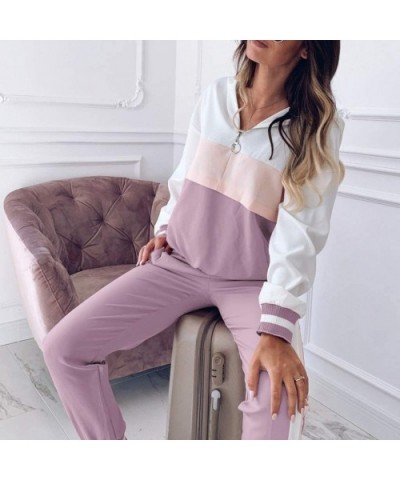 Women Yoga Bodycon Sportwear Long Sleeve Printed Round Neck Set Tracksuit - Purple - C8193OQHNL2 $52.58 Thermal Underwear