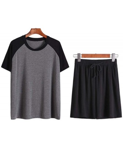 Mens Summer Pajamas Short Sleeves Pajamas Short Set Soft Cotton Sleepwear - Black - CM18U9ZTC2L $50.37 Sleep Sets