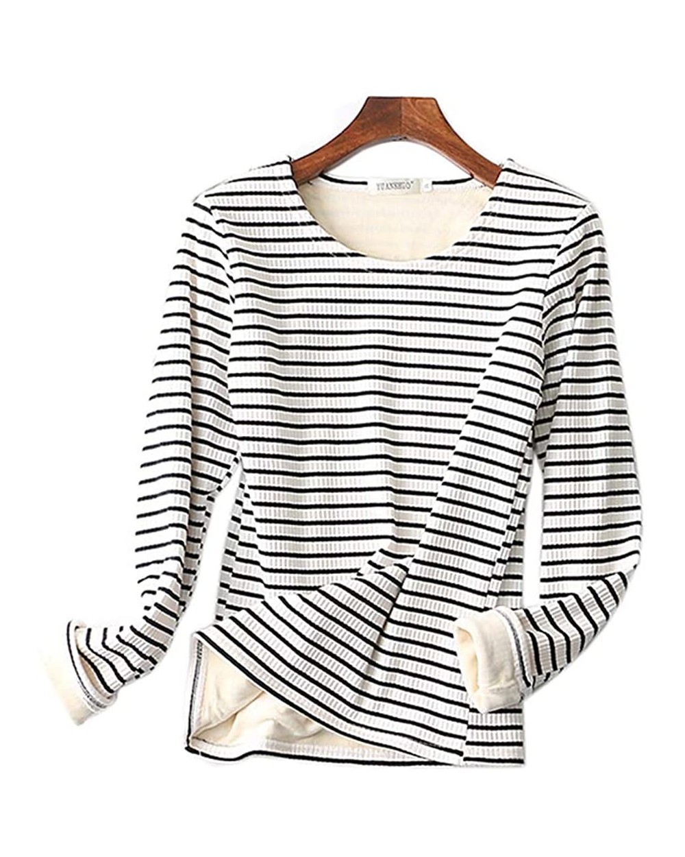 Womens Thermal Tops Long Sleeve Crewneck Fleece Lined Tunic Sweater Tops - White Black - CF18LDL9AMC $30.92 Tops