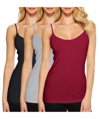 Women 3 Packs Cami Camisole Adjustable Spaghetti Strap Tank Top Basic Layering Tanks - Black/ Grey/ Wine Red - C4190MXONEQ $3...