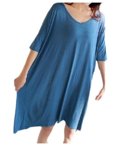 Womens Plus Size Mid-Length Cozy V Neck Solid 1/2 Sleeve Loungewear - 4 - C819C7G5UDD $36.38 Nightgowns & Sleepshirts