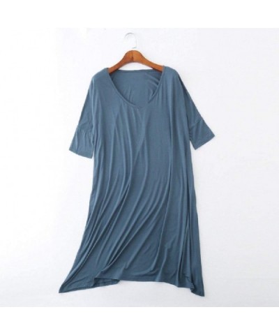 Womens Plus Size Mid-Length Cozy V Neck Solid 1/2 Sleeve Loungewear - 4 - C819C7G5UDD $36.38 Nightgowns & Sleepshirts