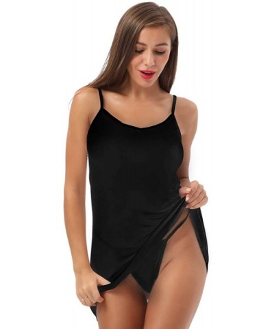 Full Slip Lingerie Night Dress Cotton V Neck Sleepwear Spaghetti Strap Cami for Women - Black - CI18U94A37X $34.98 Slips