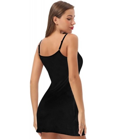 Full Slip Lingerie Night Dress Cotton V Neck Sleepwear Spaghetti Strap Cami for Women - Black - CI18U94A37X $34.98 Slips