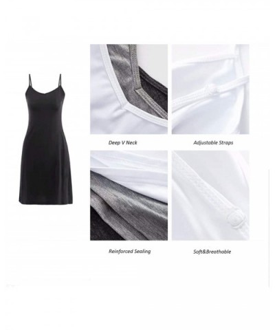 Full Slip Lingerie Night Dress Cotton V Neck Sleepwear Spaghetti Strap Cami for Women - Black - CI18U94A37X $34.98 Slips