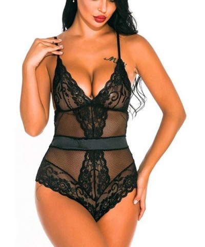 Women Sexy Teddy Lingerie Women One Piece Lingerie Deep V Fashion Lace Bodysuit Mini Babydoll - Black - C318AZMH5EY $13.34 Tops