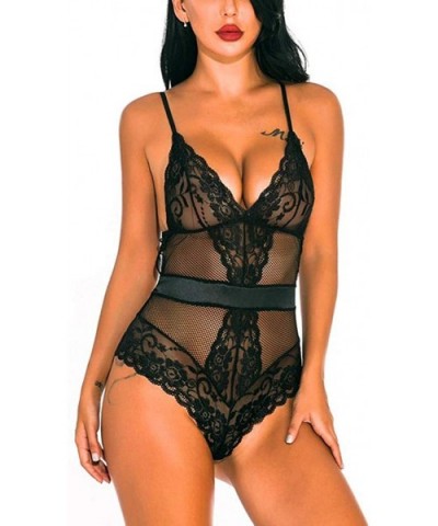 Women Sexy Teddy Lingerie Women One Piece Lingerie Deep V Fashion Lace Bodysuit Mini Babydoll - Black - C318AZMH5EY $13.34 Tops