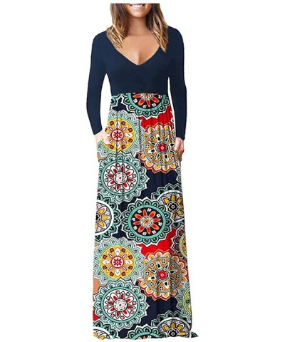 Women's Casual Long Sleeve Boho Floral Printed Maxi Loose Dress with Pockets Lady Elegant Evening Dresses - C - CQ192YZZM9Y $...