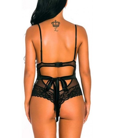 Women Sexy Teddy Lingerie Women One Piece Lingerie Deep V Fashion Lace Bodysuit Mini Babydoll - Black - C318AZMH5EY $13.34 Tops