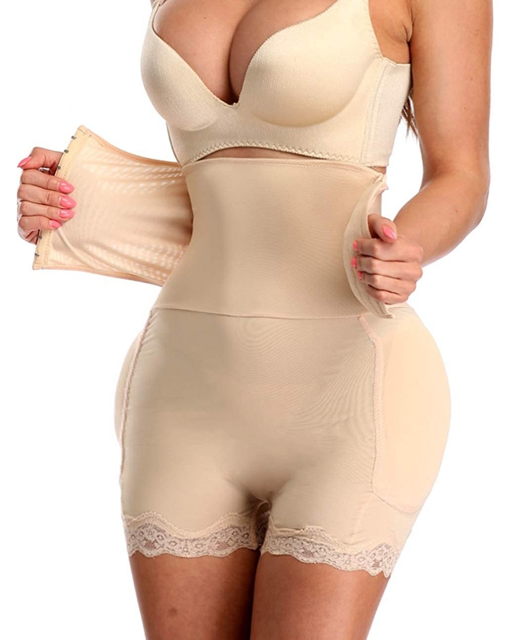 High Waist Butt Lifter 4 Removable Pads for Women Tummy Control Underwear Body Shaper - Beige - CQ194EG2COW $39.45 Shapewear