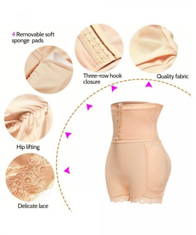 High Waist Butt Lifter 4 Removable Pads for Women Tummy Control Underwear Body Shaper - Beige - CQ194EG2COW $39.45 Shapewear