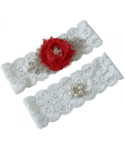 Women's Lace Edge Lace Bridal Garters Wedding Garters with Pearl - Red - CV188SOTCHA $30.38 Garters & Garter Belts