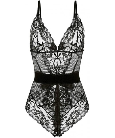 Women Sexy Teddy Lingerie Women One Piece Lingerie Deep V Fashion Lace Bodysuit Mini Babydoll - Black - C318AZMH5EY $13.34 Tops