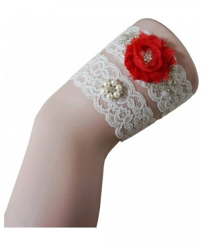 Women's Lace Edge Lace Bridal Garters Wedding Garters with Pearl - Red - CV188SOTCHA $30.38 Garters & Garter Belts