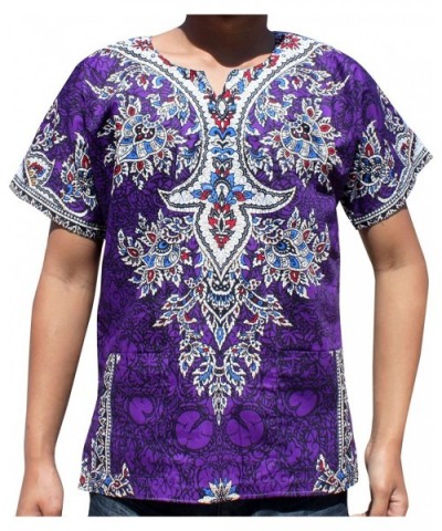 Unisex Dashiki Shirt African Freedom Short Sleeve Radiant Colors - Indigo Violet - CQ12O3W05OH $16.93 Sleep Tops