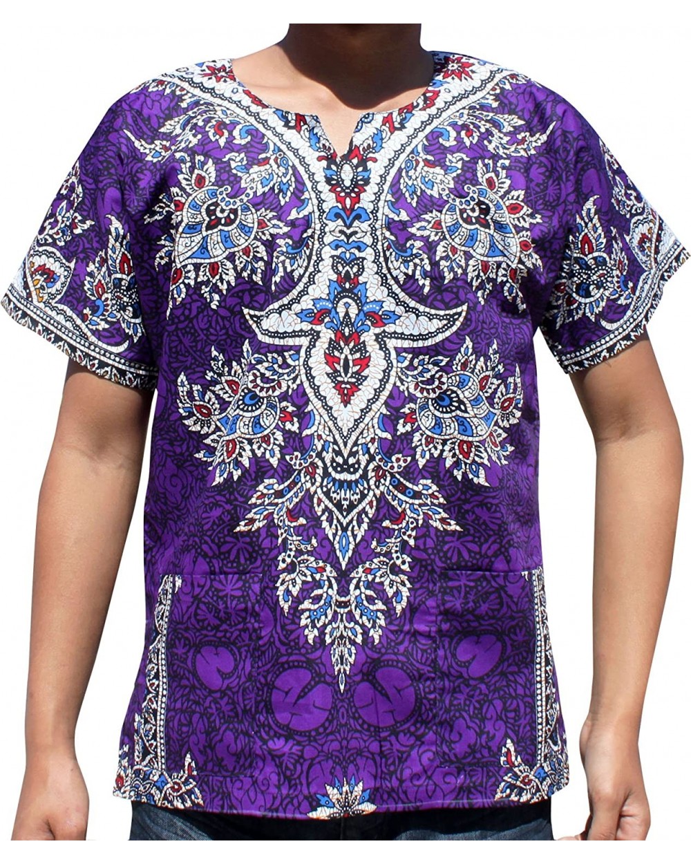 Unisex Dashiki Shirt African Freedom Short Sleeve Radiant Colors - Indigo Violet - CQ12O3W05OH $16.93 Sleep Tops