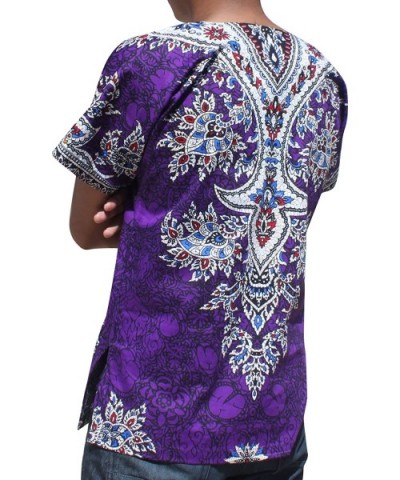 Unisex Dashiki Shirt African Freedom Short Sleeve Radiant Colors - Indigo Violet - CQ12O3W05OH $16.93 Sleep Tops