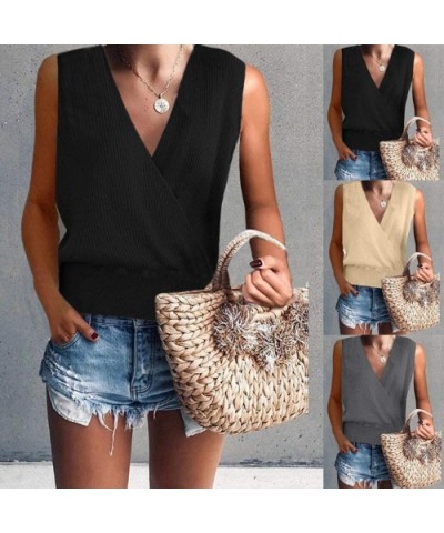 Women Summer SleevelessTank Tops Casual Fashion Sequined V-Neck Backless Vest T-Shirt - B-gray - CZ19543GK0U $24.90 Thermal U...