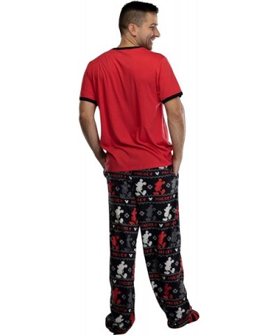 Disney Mickey Mouse Men's Fairisle Pajama Pants- Shirt and Socks 3 PC Sleep Set Gift Box - Red - CI18Z6NM85H $50.65 Sleep Sets