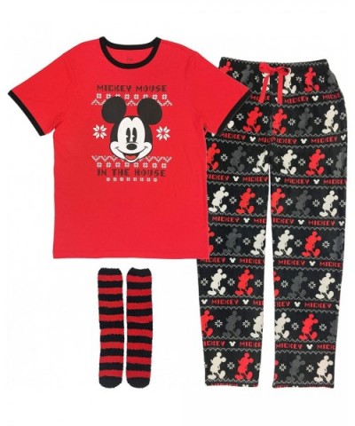 Disney Mickey Mouse Men's Fairisle Pajama Pants- Shirt and Socks 3 PC Sleep Set Gift Box - Red - CI18Z6NM85H $50.65 Sleep Sets