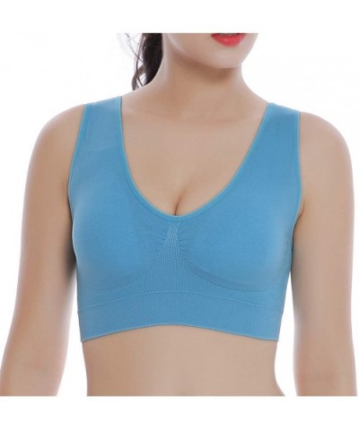 Women's Solid Color Ultra-Thin Bra Sports Full Cup Vest top Comfortable Stretch Two Pieces MEEYA - Light Blue - C418SWGLU7X $...