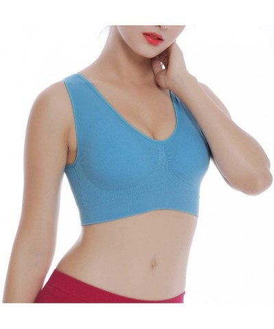 Women's Solid Color Ultra-Thin Bra Sports Full Cup Vest top Comfortable Stretch Two Pieces MEEYA - Light Blue - C418SWGLU7X $...